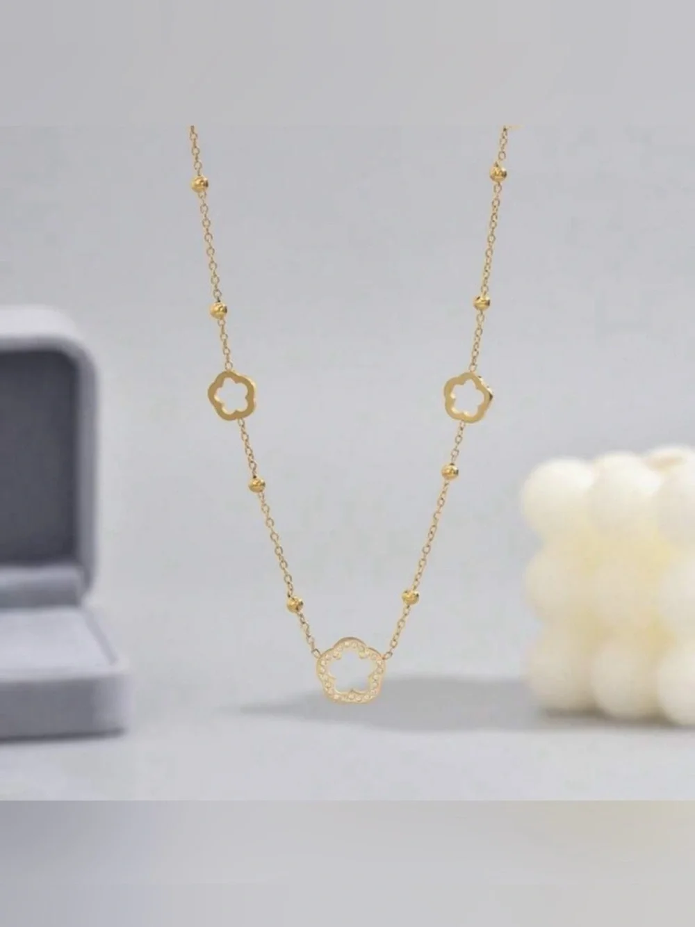 Gold Plated Stainless Steel Clover Necklace